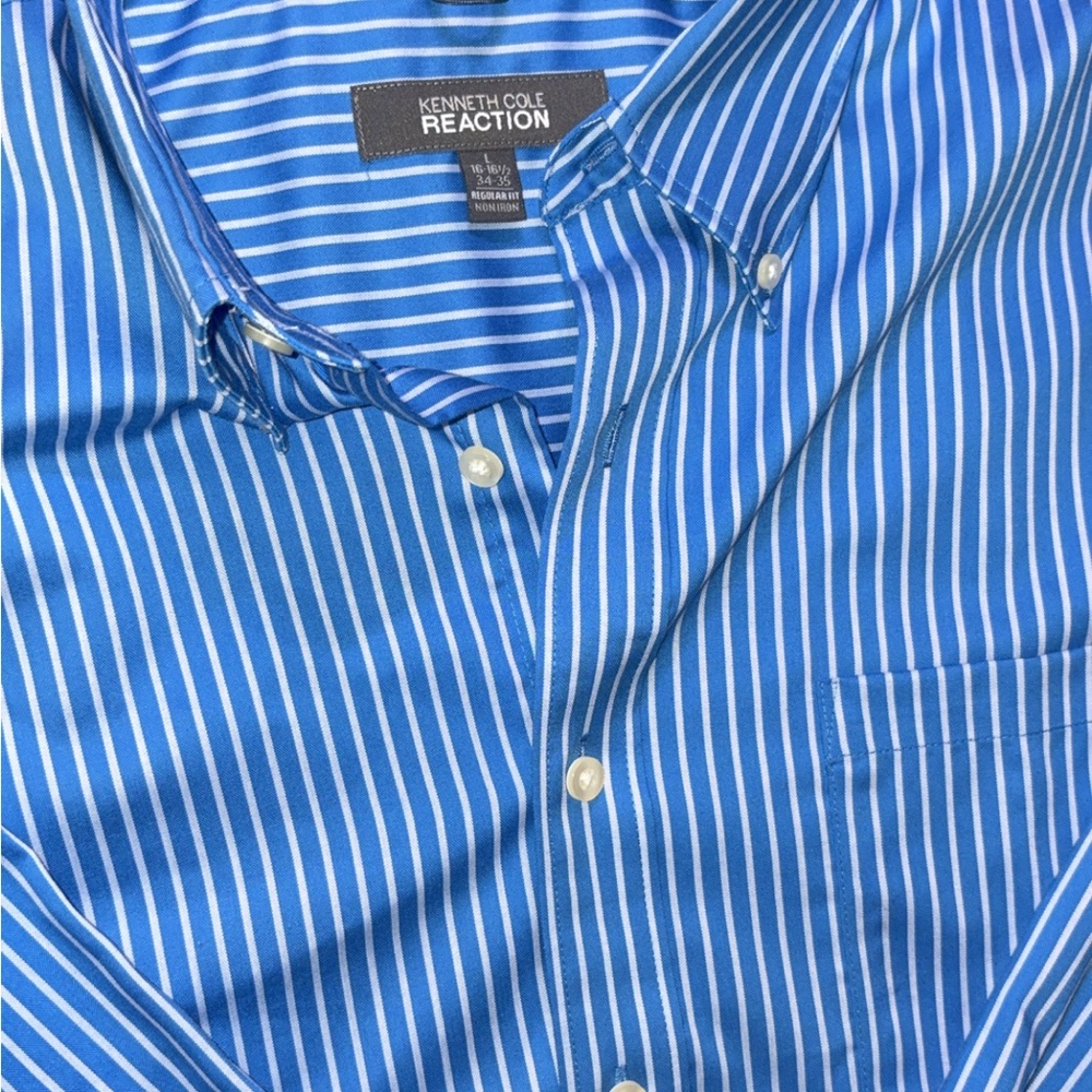 Kenneth Cole Reaction Men's Royal Blue and White Stripe Dress Shirt